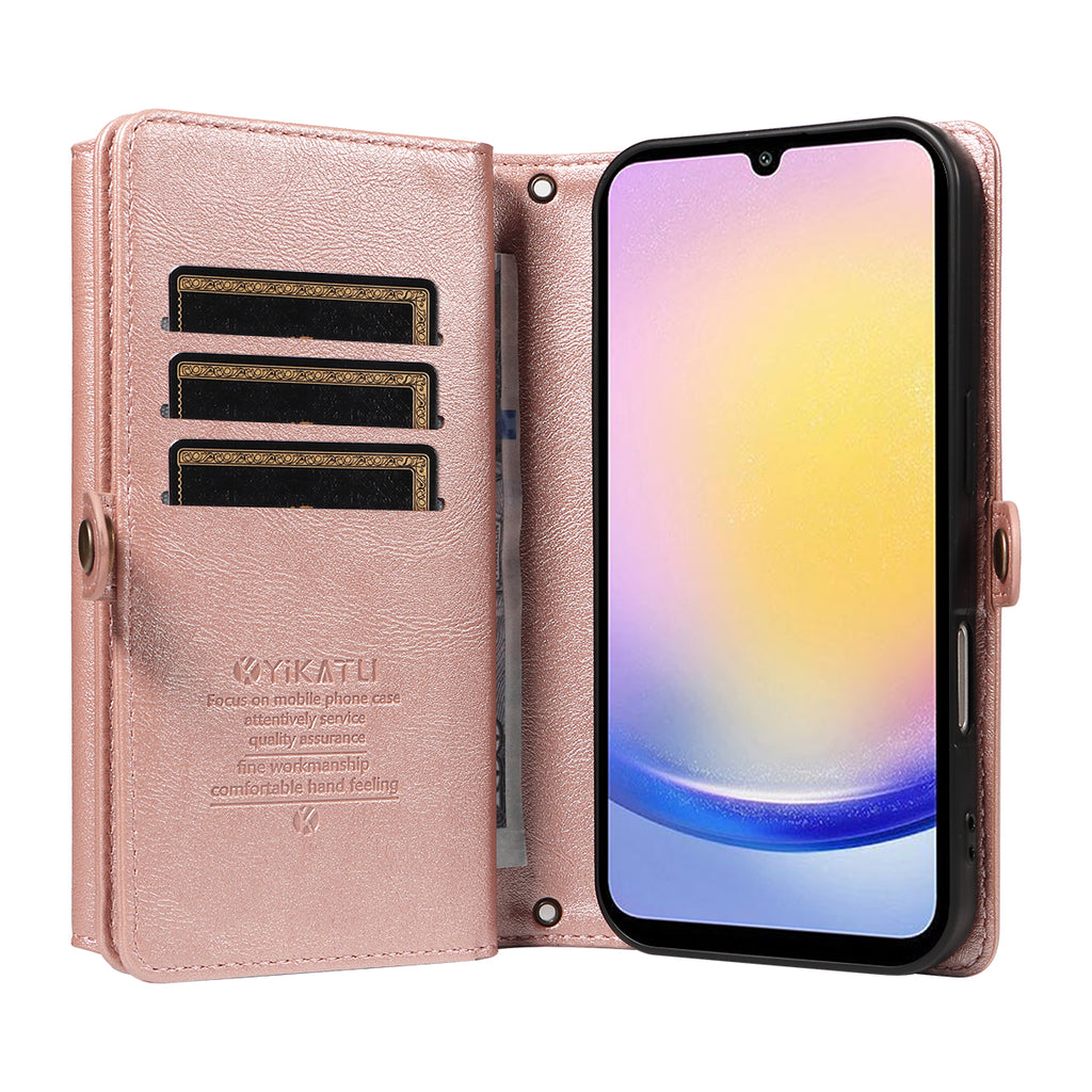For Samsung Galaxy A25 5G (Global) (161.0 x 76.5 x 8.3mm) Case YIKATU YK-008 Zipper Wallet Leather Phone Cover with Shoulder Strap