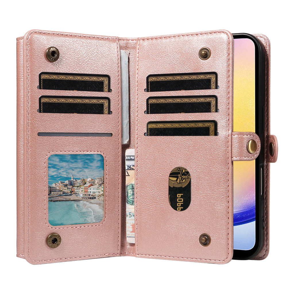 For Samsung Galaxy A25 5G (Global) (161.0 x 76.5 x 8.3mm) Case YIKATU YK-008 Zipper Wallet Leather Phone Cover with Shoulder Strap