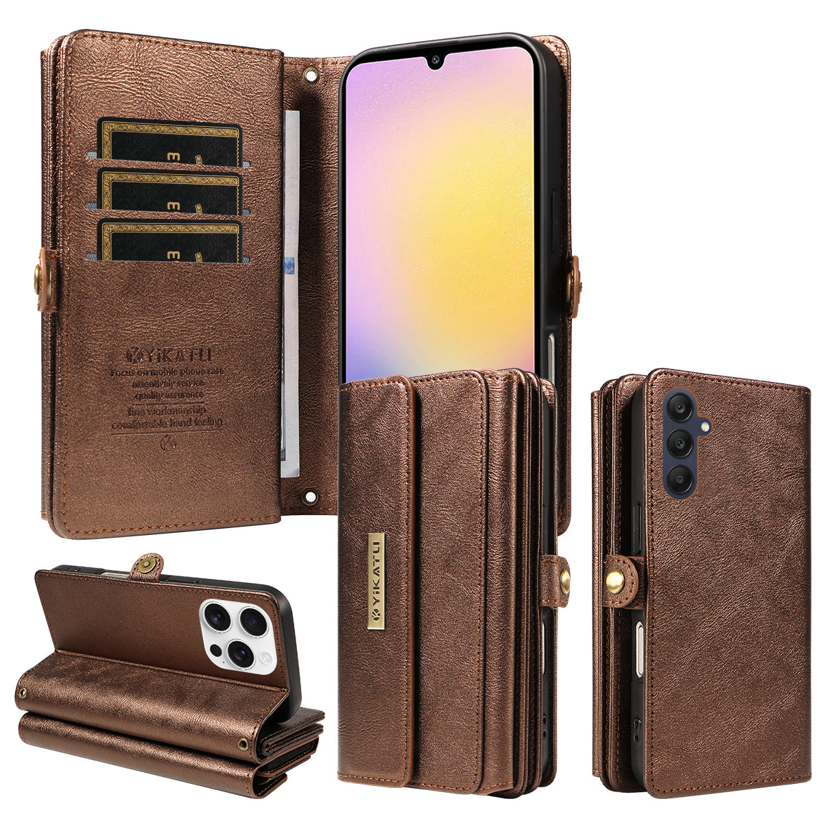 For Samsung Galaxy A25 5G (Global) (161.0 x 76.5 x 8.3mm) Case YIKATU YK-008 Zipper Wallet Leather Phone Cover with Shoulder Strap