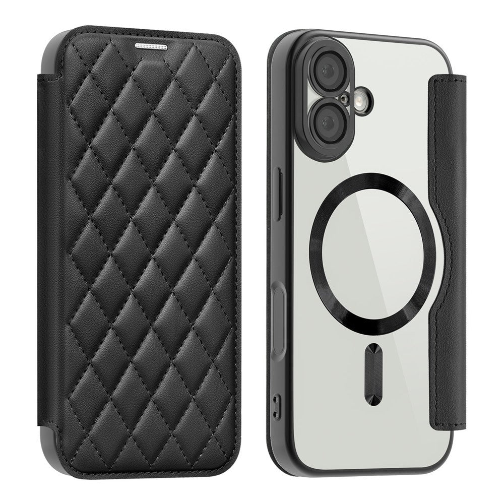 For iPhone 17 Case Compatible with MagSafe Rhombus PU Leather Phone Cover