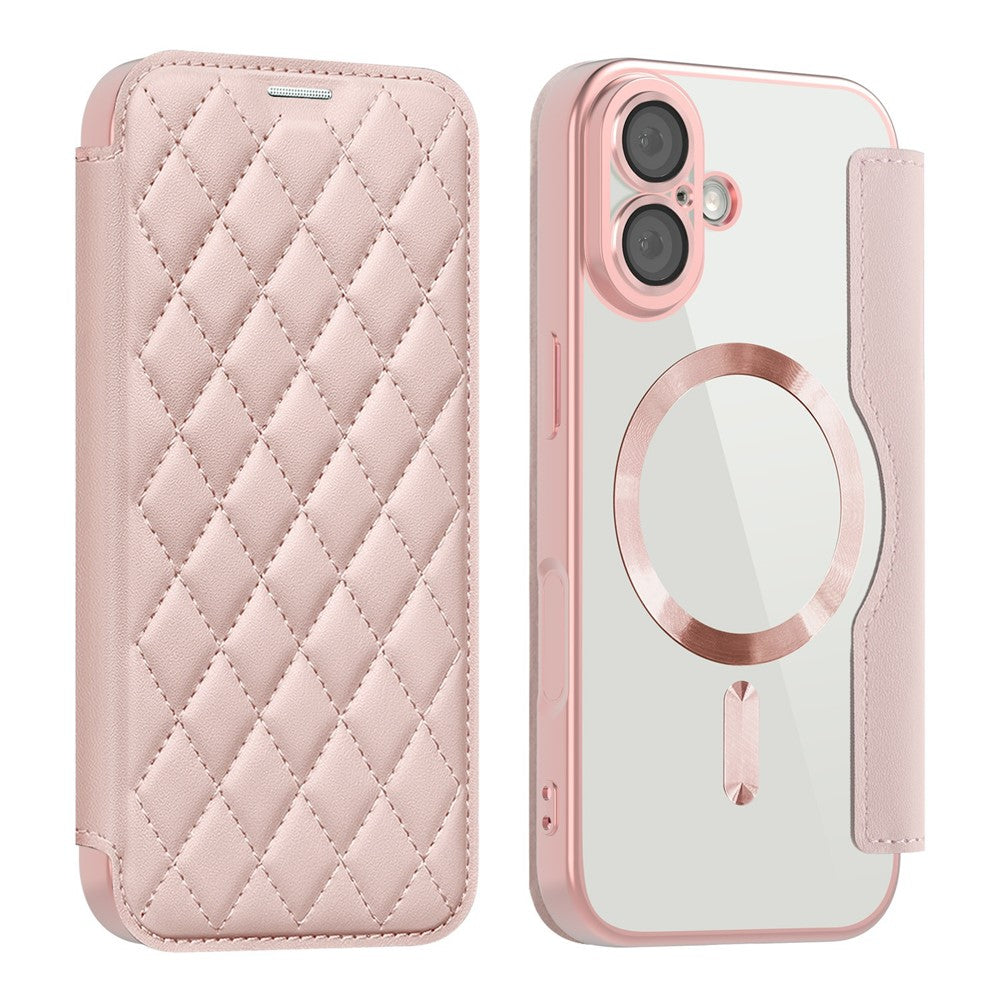 For iPhone 17 Case Compatible with MagSafe Rhombus PU Leather Phone Cover