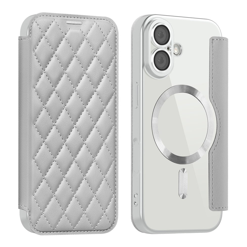 For iPhone 17 Case Compatible with MagSafe Rhombus PU Leather Phone Cover