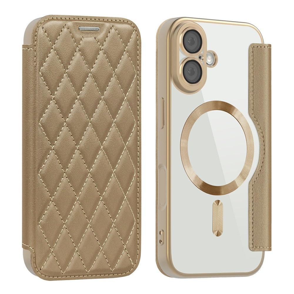 For iPhone 17 Case Compatible with MagSafe Rhombus PU Leather Phone Cover