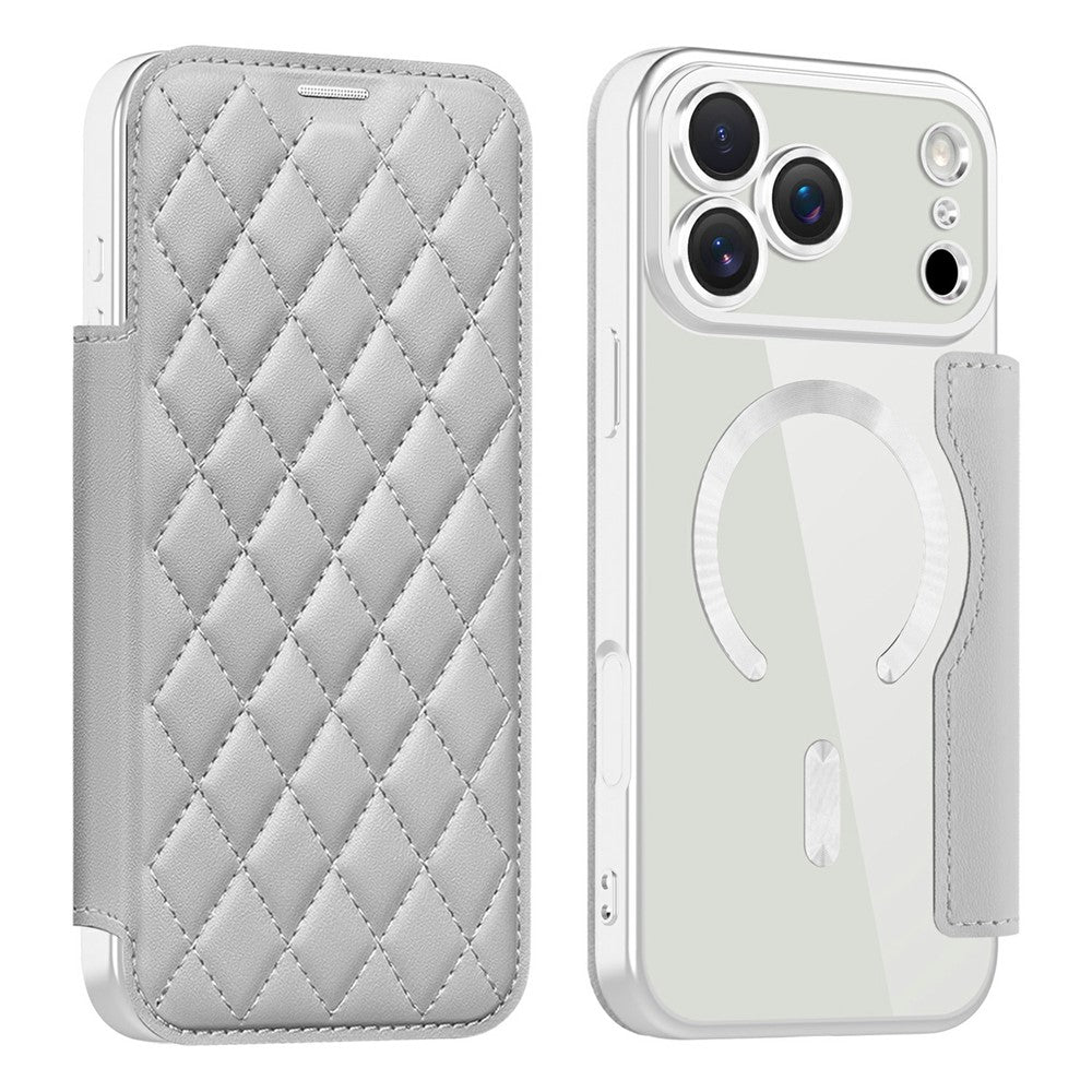 Étui pour iPhone 17 Pro compatible MagSafe, en cuir PU à motif losange.