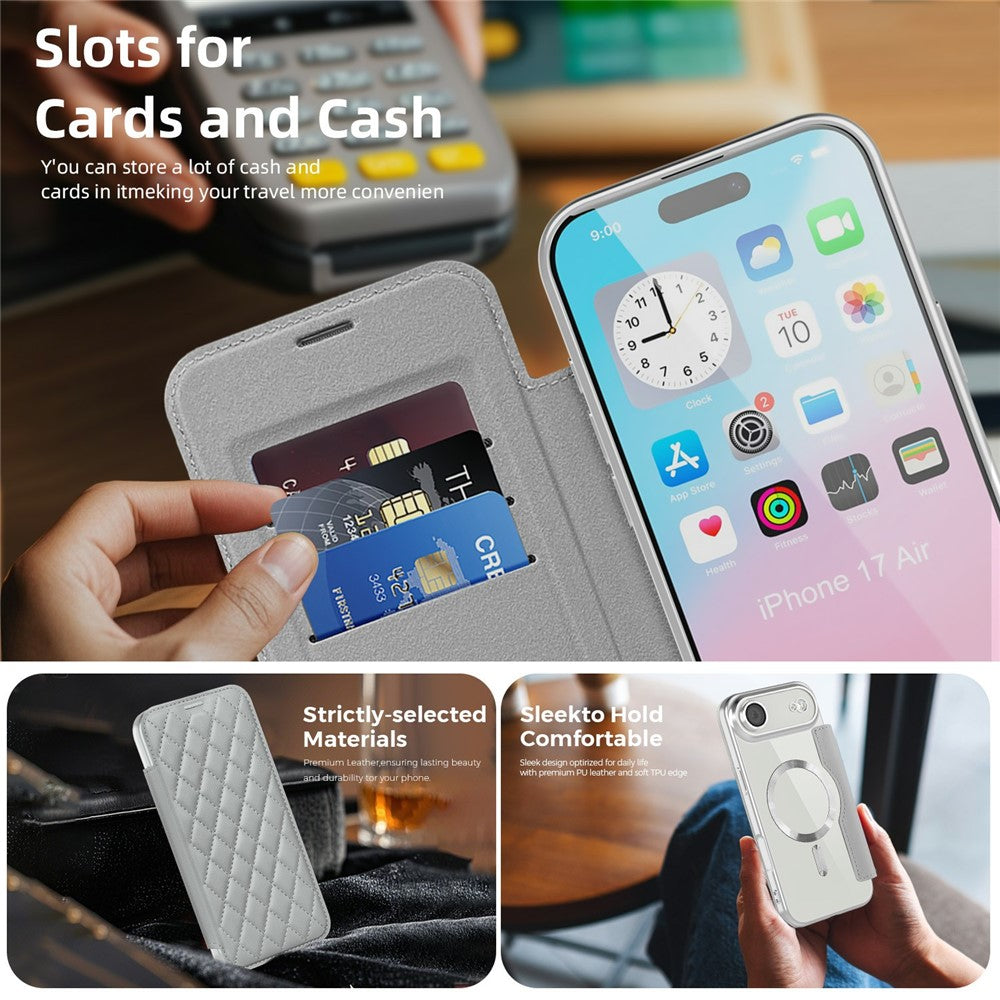 For iPhone Air Case Compatible with MagSafe Rhombus PU Leather Phone Cover