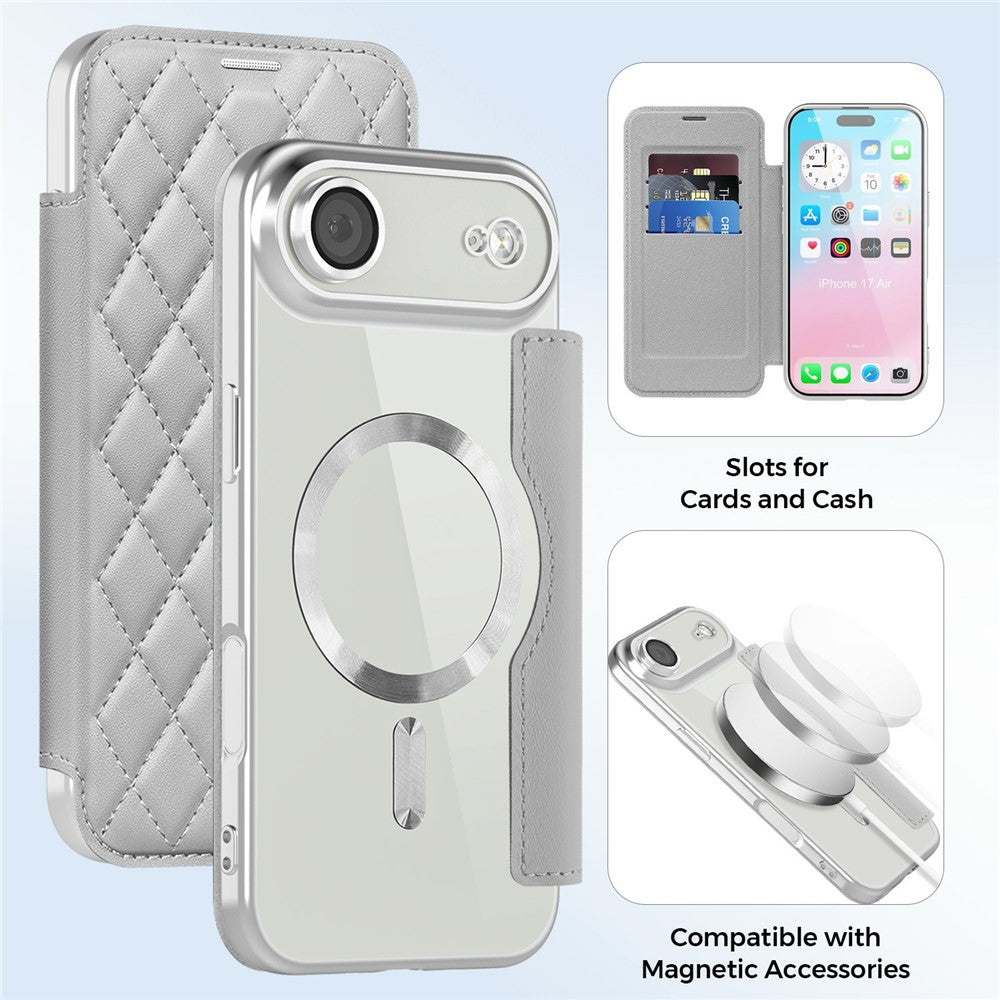 For iPhone Air Case Compatible with MagSafe Rhombus PU Leather Phone Cover