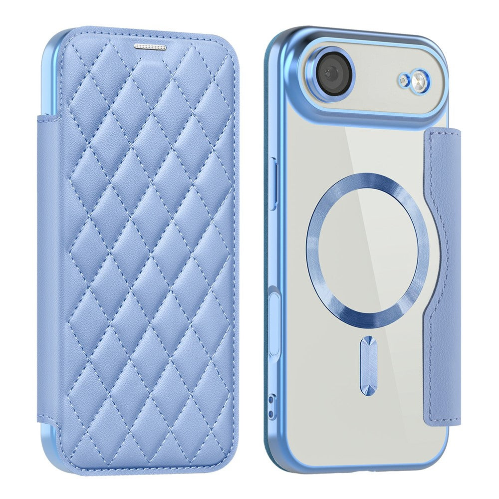 For iPhone Air Case Compatible with MagSafe Rhombus PU Leather Phone Cover