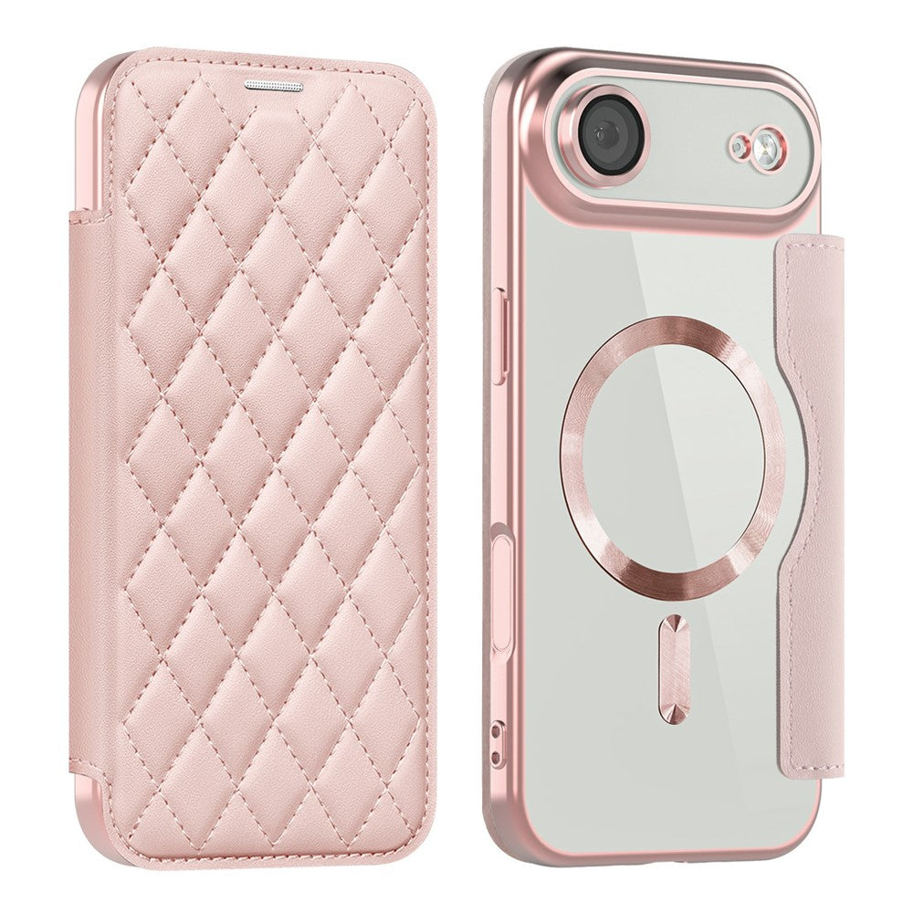 For iPhone Air Case Compatible with MagSafe Rhombus PU Leather Phone Cover