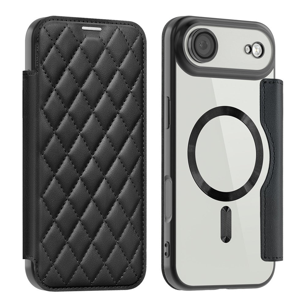 For iPhone Air Case Compatible with MagSafe Rhombus PU Leather Phone Cover