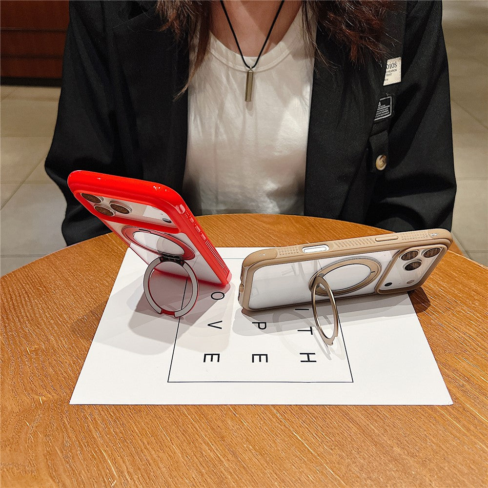 Coque magnétique pour iPhone 17 Pro avec support intégré et protection anti-stress, en TPU et PC transparent.