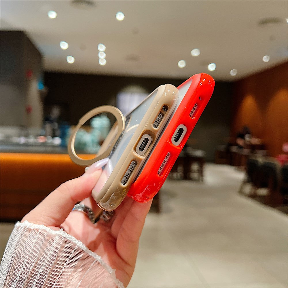 Coque magnétique pour iPhone 17 Pro avec support intégré et protection anti-stress, en TPU et PC transparent.