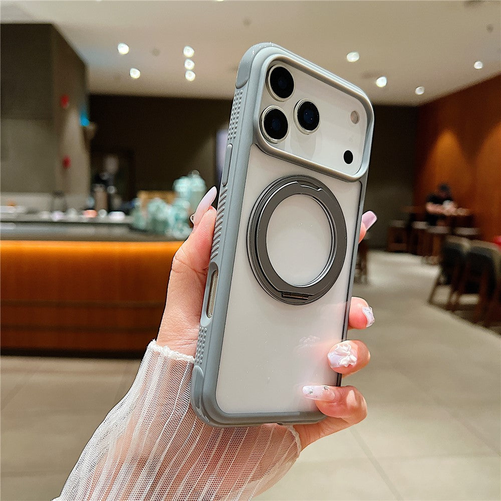 Coque magnétique pour iPhone 17 Pro avec support intégré et protection anti-stress, en TPU et PC transparent.