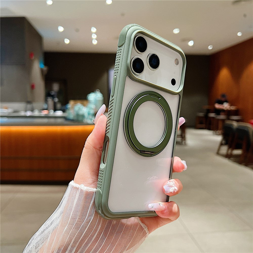 Coque magnétique pour iPhone 17 Pro avec support intégré et protection anti-stress, en TPU et PC transparent.