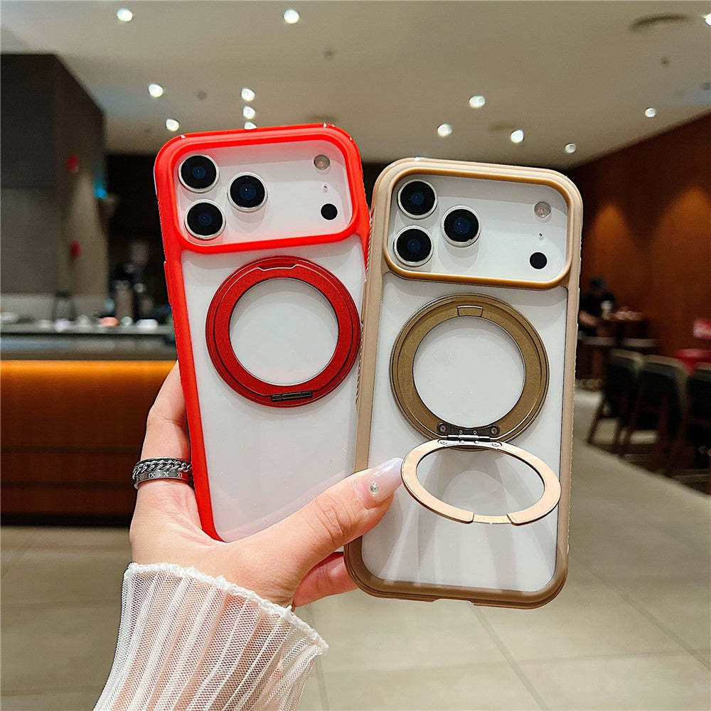 For iPhone 17 Pro Max Magnetic Case Stress Relief Kickstand TPU + PC Transparent Protective Phone Cover