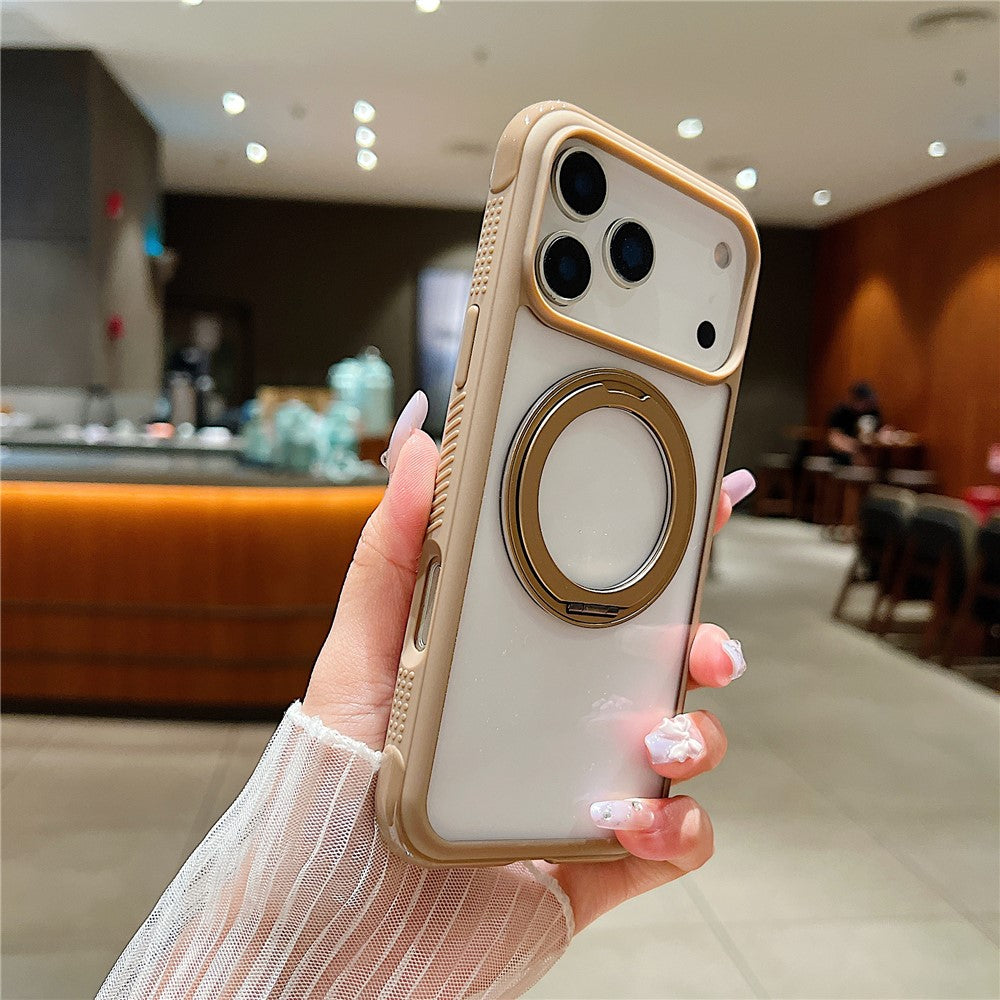 For iPhone 17 Pro Max Magnetic Case Stress Relief Kickstand TPU + PC Transparent Protective Phone Cover