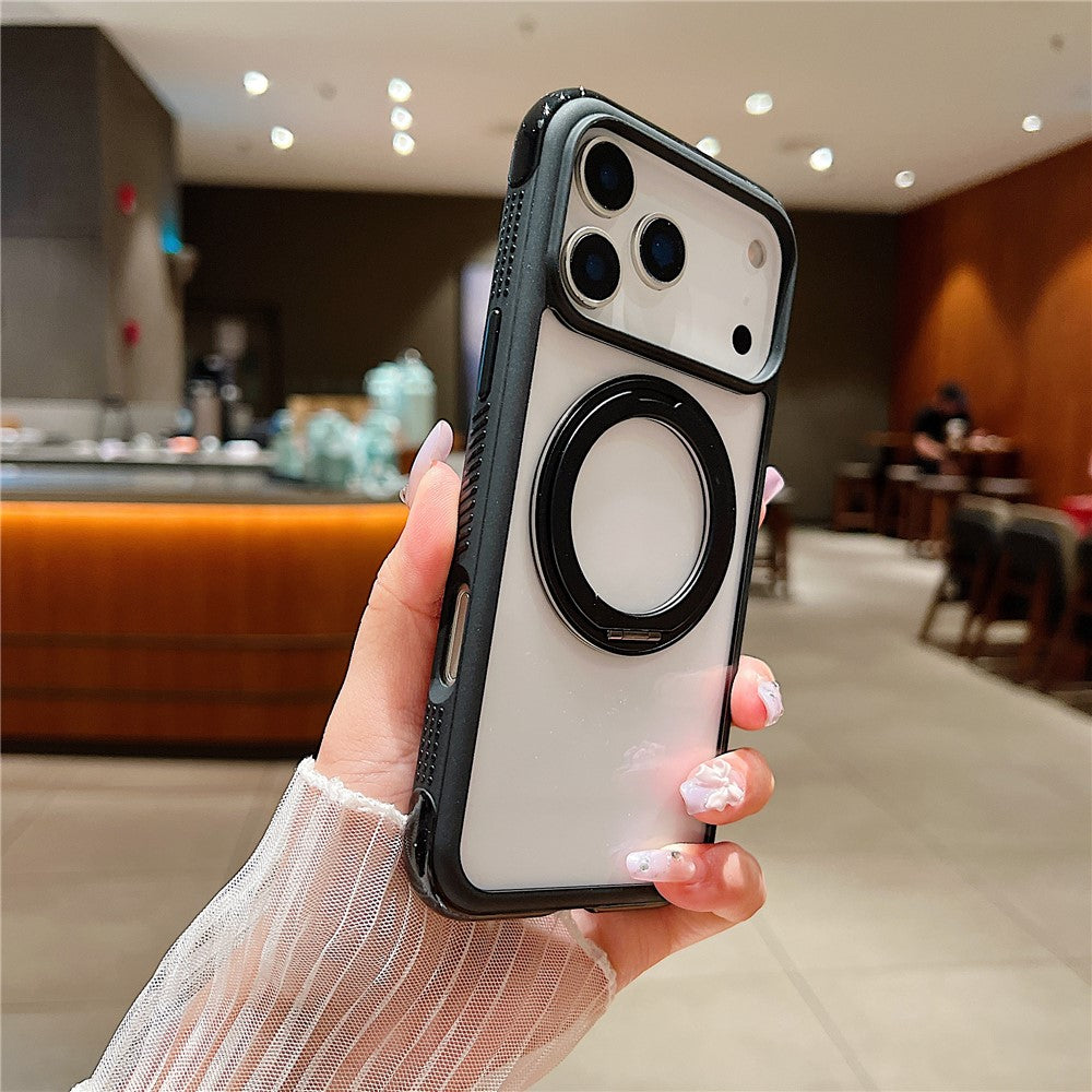 For iPhone 17 Pro Max Magnetic Case Stress Relief Kickstand TPU + PC Transparent Protective Phone Cover