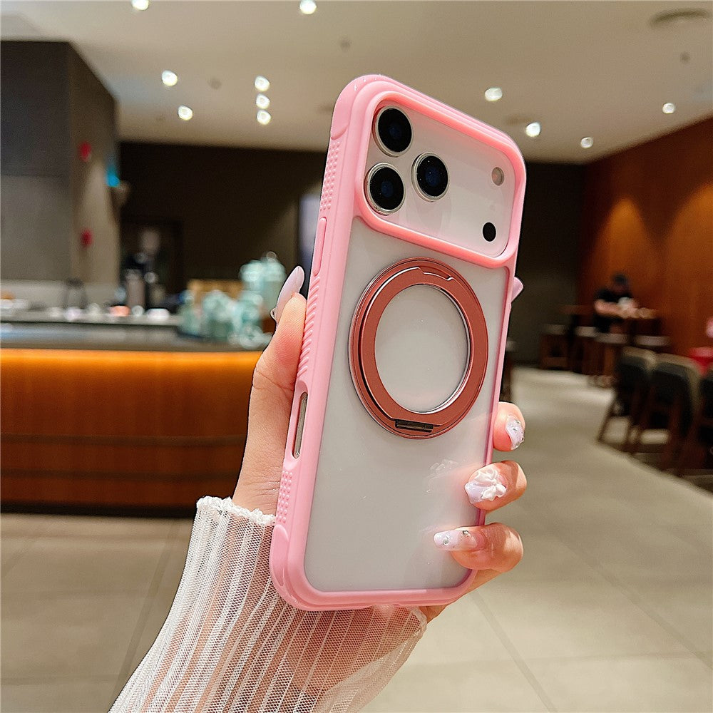 For iPhone 17 Pro Max Magnetic Case Stress Relief Kickstand TPU + PC Transparent Protective Phone Cover