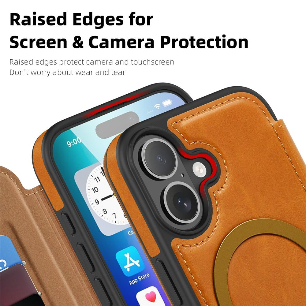 For iPhone 17 Case Compatible with MagSafe RFID Blocking Card Holder Leather Phone Cover