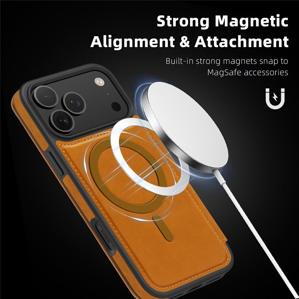 For iPhone 17 Pro Case Compatible with MagSafe RFID Blocking Card Holder Leather Phone Cover