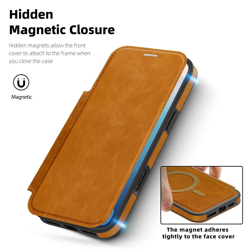 For iPhone 17 Pro Case Compatible with MagSafe RFID Blocking Card Holder Leather Phone Cover