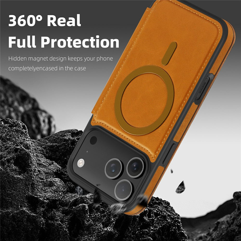 For iPhone 17 Pro Case Compatible with MagSafe RFID Blocking Card Holder Leather Phone Cover