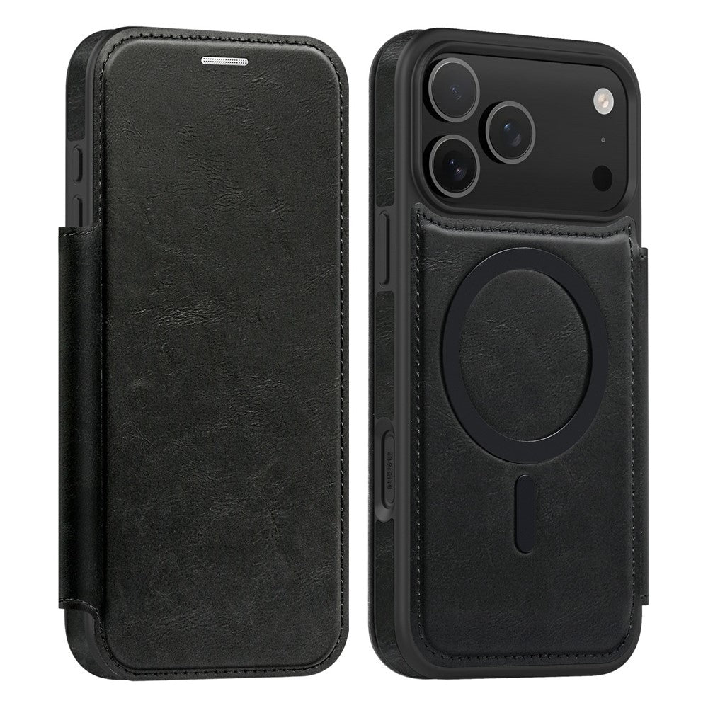 Étui en cuir compatible avec le porte-cartes MagSafe et la protection RFID pour iPhone 17 Pro