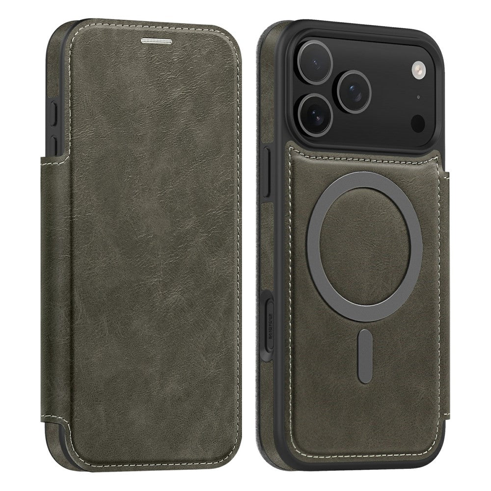 For iPhone 17 Pro Case Compatible with MagSafe RFID Blocking Card Holder Leather Phone Cover