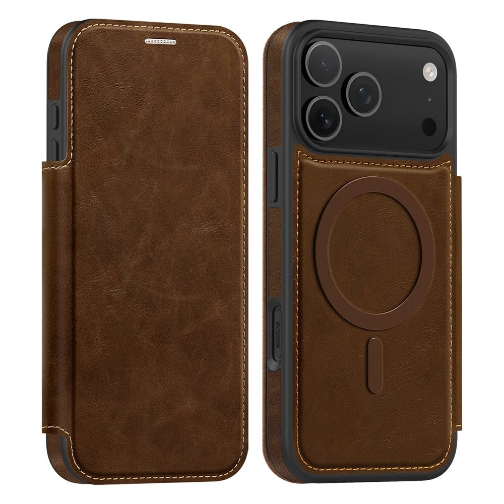 Étui en cuir compatible avec le porte-cartes MagSafe et la protection RFID pour iPhone 17 Pro