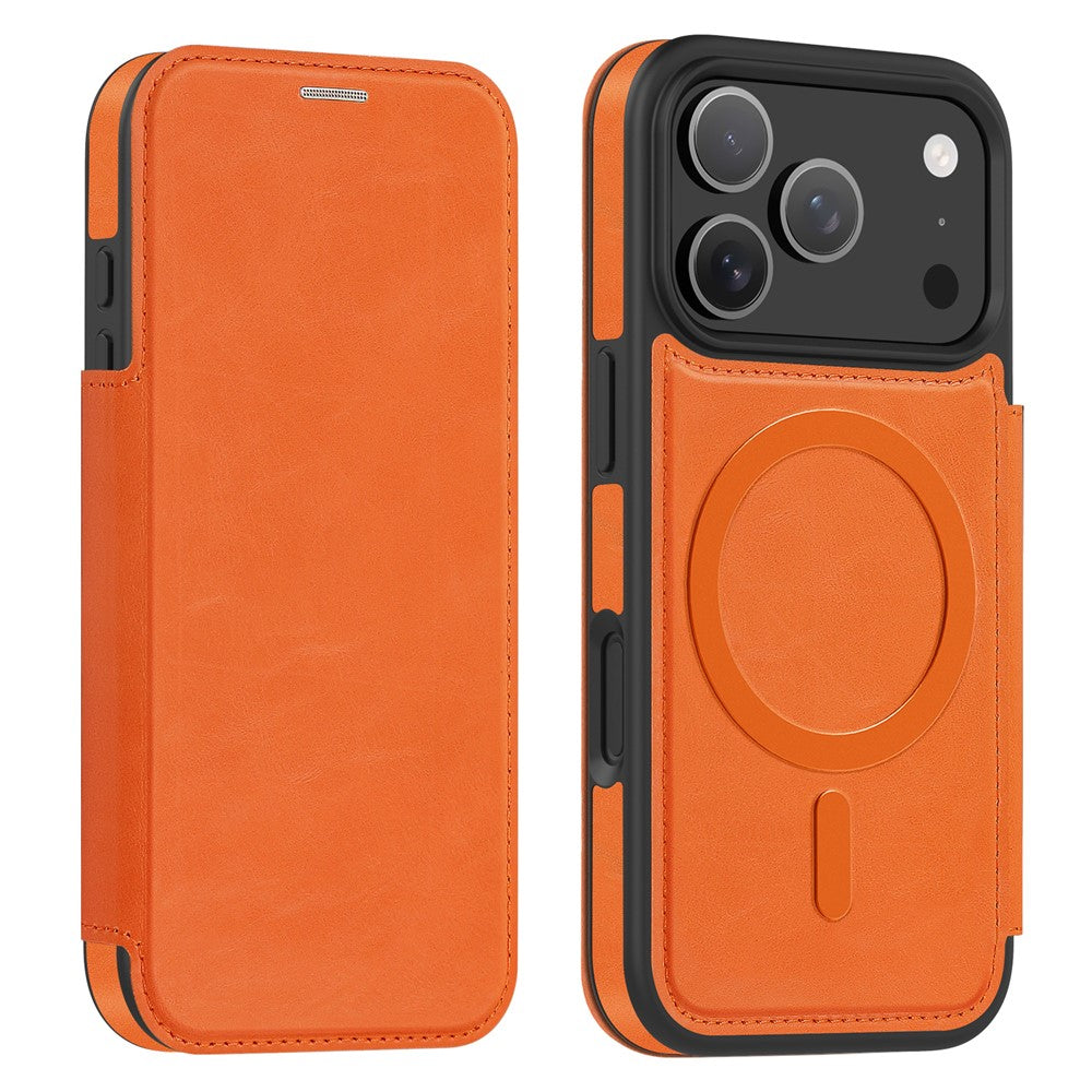 Étui en cuir compatible avec le porte-cartes MagSafe et la protection RFID pour iPhone 17 Pro