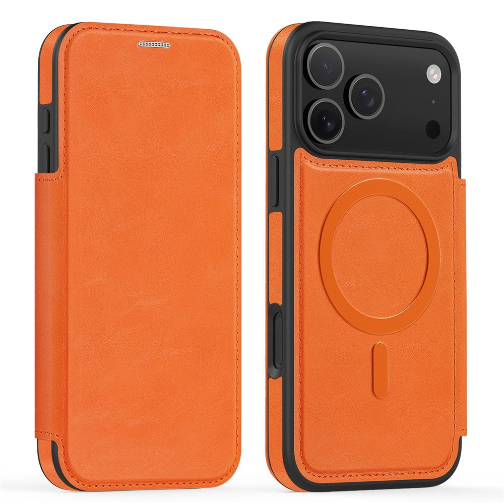 Étui en cuir compatible avec le porte-cartes MagSafe et la protection RFID pour iPhone 17 Pro Max