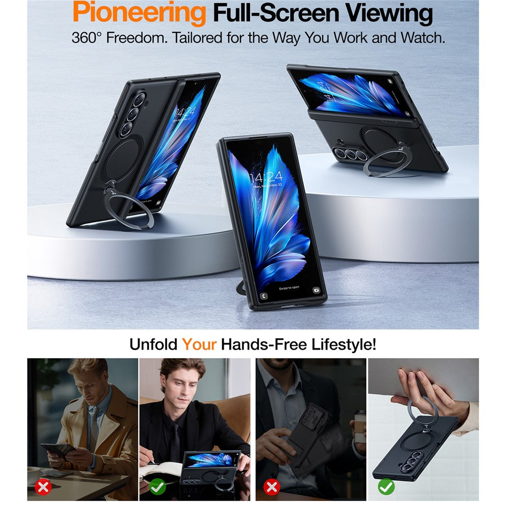 TORRAS Ostand Q3 Spin Series – Coque pour Samsung Galaxy Z Fold7 5G avec Support Rotatif Magnétique et 2 Films en Verre Trempé