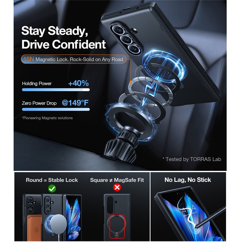 TORRAS Ostand Q3 Spin Series For Samsung Galaxy Z Fold7 5G Case 360 Degree Rotating Magnetic Kickstand PC Phone Cover with 2 Tempered Glass Film