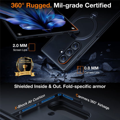 TORRAS Ostand Q3 Spin Series For Samsung Galaxy Z Fold7 5G Case 360 Degree Rotating Magnetic Kickstand PC Phone Cover with 2 Tempered Glass Film