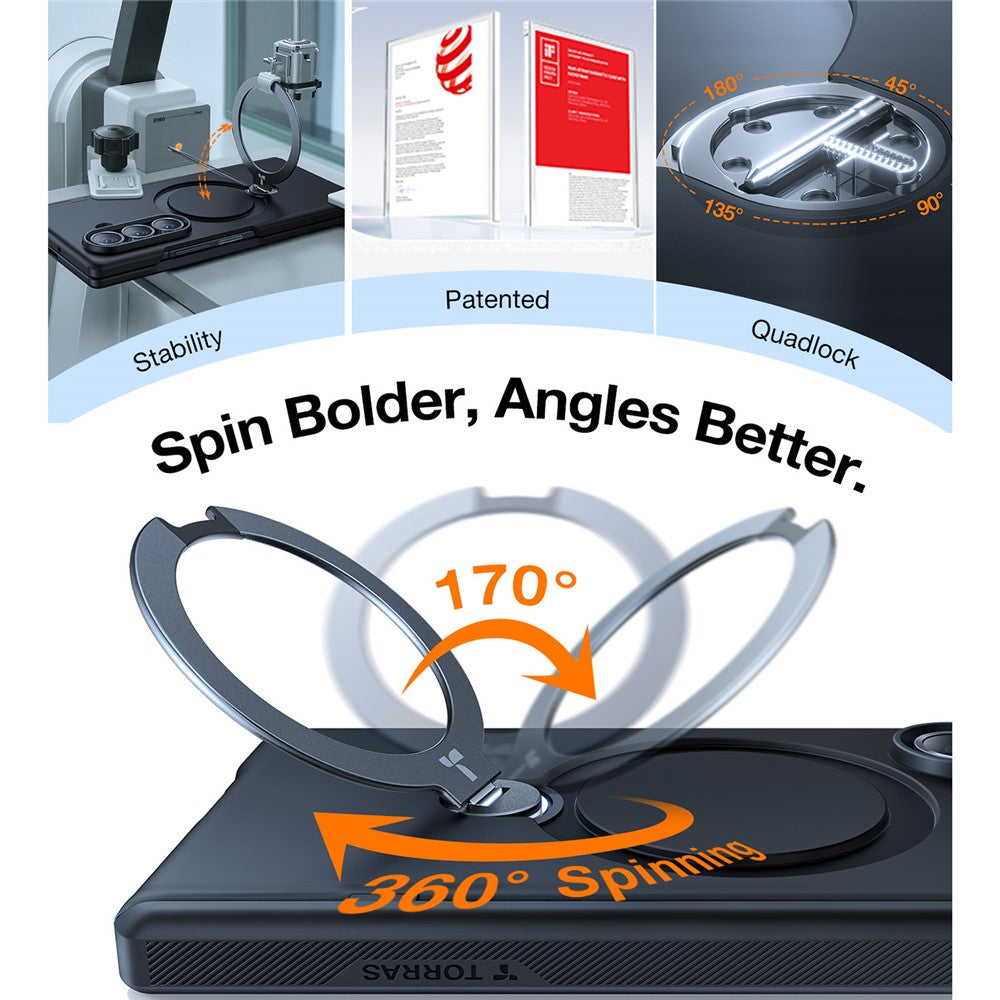 TORRAS Ostand Q3 Spin Series – Coque pour Samsung Galaxy Z Fold7 5G avec Support Rotatif Magnétique et 2 Films en Verre Trempé