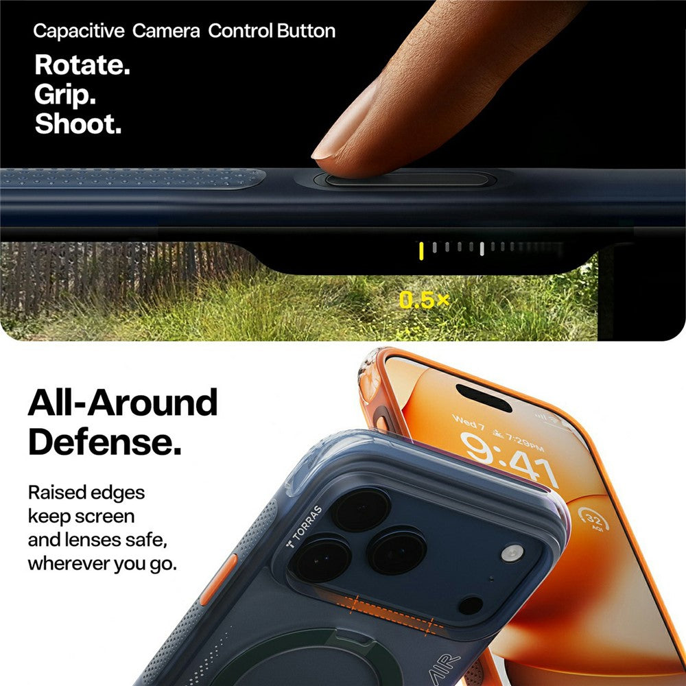 TORRAS Ostand Q3 Air Series For iPhone 17 Pro Max Case with Kickstand Compatible with MagSafe Shockproof PC + TPU Phone Cover