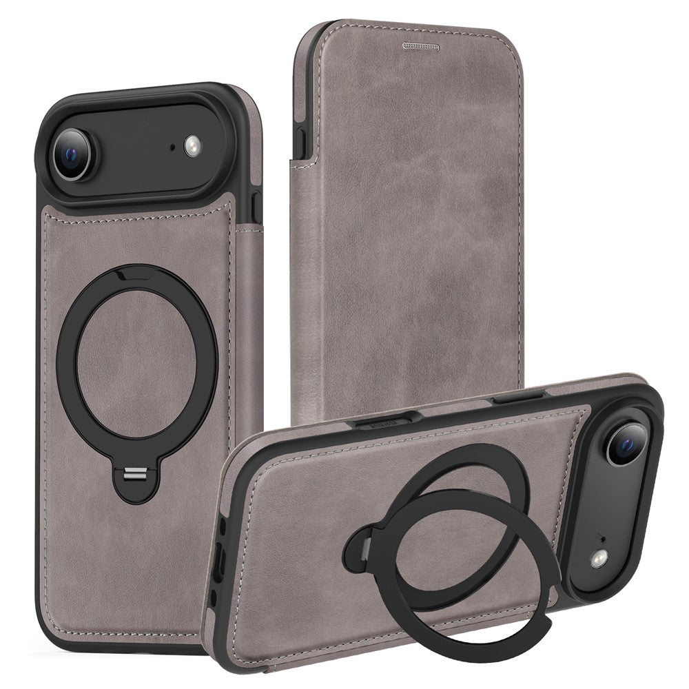 For iPhone Air Case Compatible with MagSafe RFID Blocking Leather Wallet Cover with Rotating Ring Kickstand