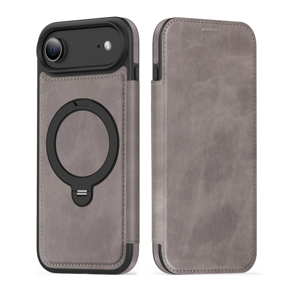 For iPhone Air Case Compatible with MagSafe RFID Blocking Leather Wallet Cover with Rotating Ring Kickstand