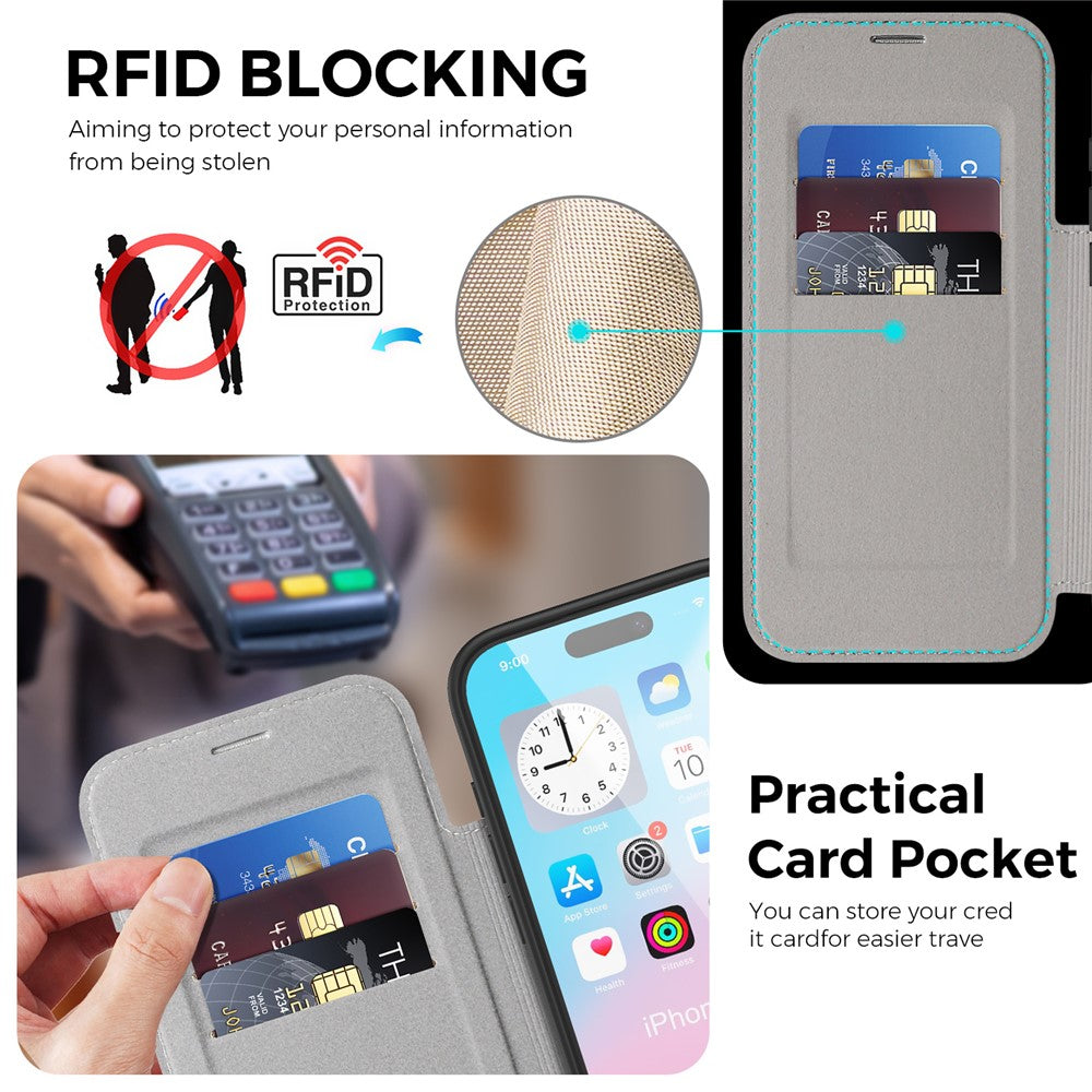 For iPhone Air Case Compatible with MagSafe RFID Blocking Leather Wallet Cover with Rotating Ring Kickstand