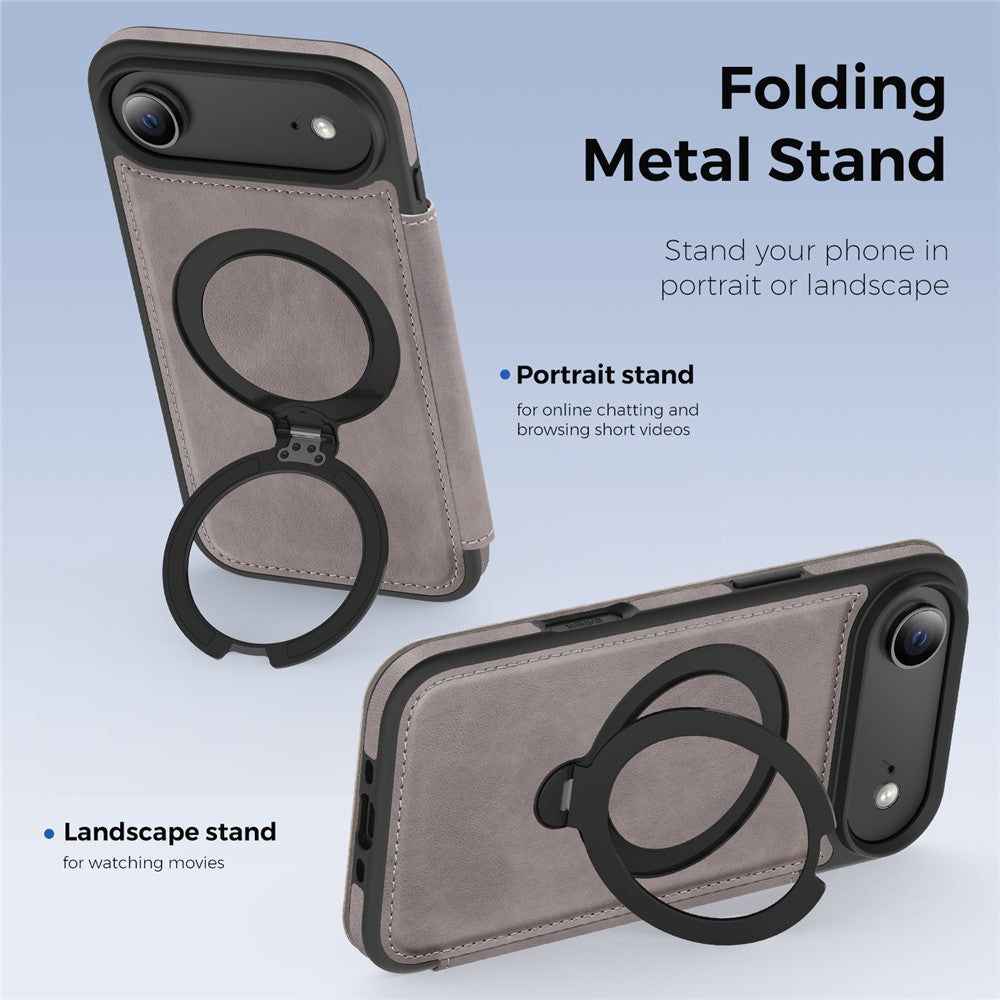 For iPhone Air Case Compatible with MagSafe RFID Blocking Leather Wallet Cover with Rotating Ring Kickstand