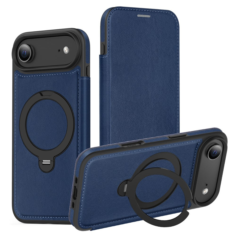 For iPhone Air Case Compatible with MagSafe RFID Blocking Leather Wallet Cover with Rotating Ring Kickstand
