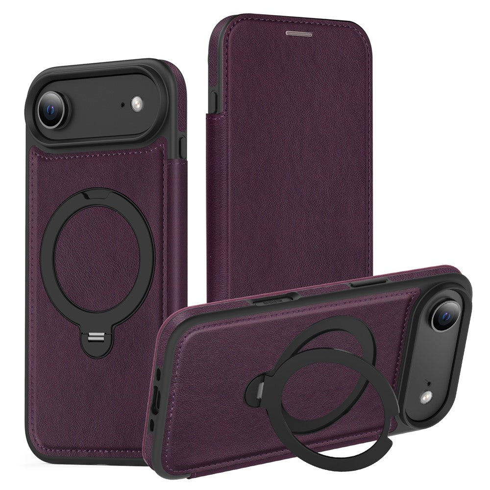 For iPhone Air Case Compatible with MagSafe RFID Blocking Leather Wallet Cover with Rotating Ring Kickstand