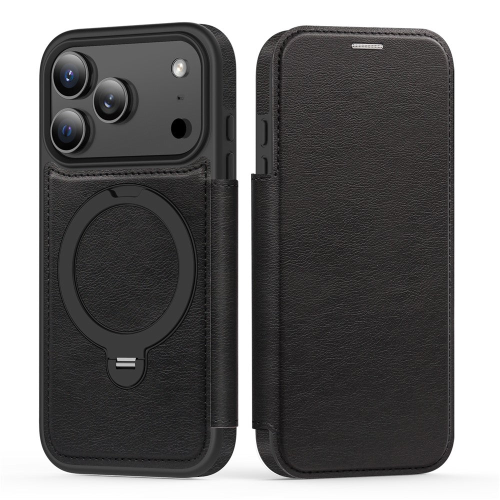 Étui portefeuille en cuir pour iPhone 17 Pro compatible MagSafe avec protection RFID et anneau de support rotatif