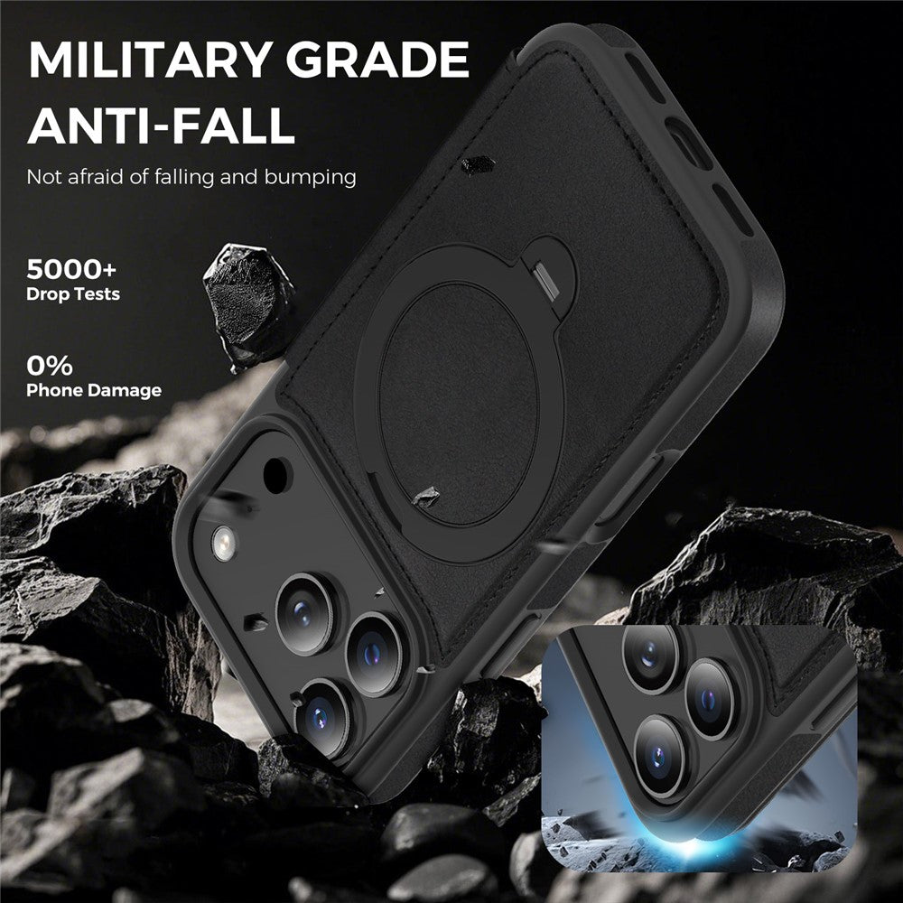 Étui portefeuille en cuir pour iPhone 17 Pro compatible MagSafe avec protection RFID et anneau de support rotatif