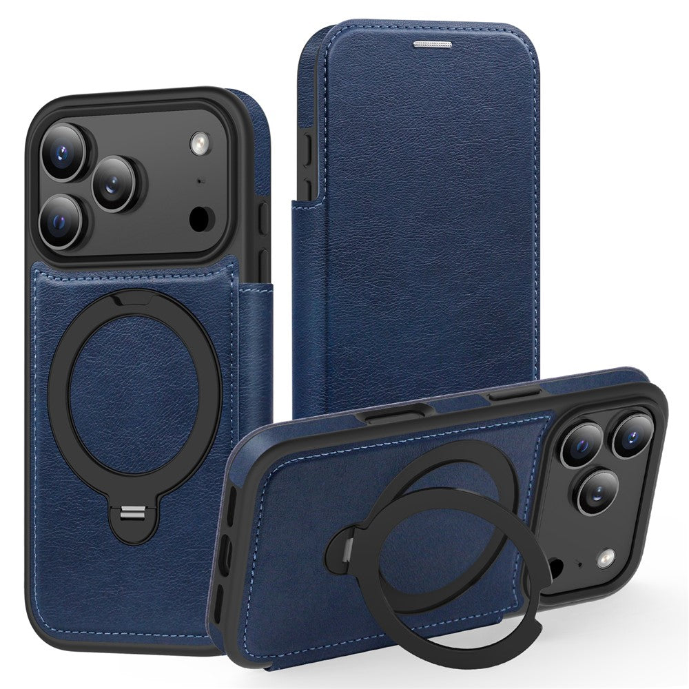 Étui portefeuille en cuir pour iPhone 17 Pro compatible MagSafe avec protection RFID et anneau de support rotatif