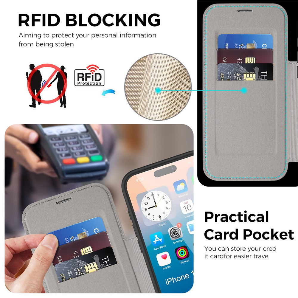 For iPhone 17 Pro Max Case Compatible with MagSafe RFID Blocking Leather Wallet Cover with Rotating Ring Kickstand