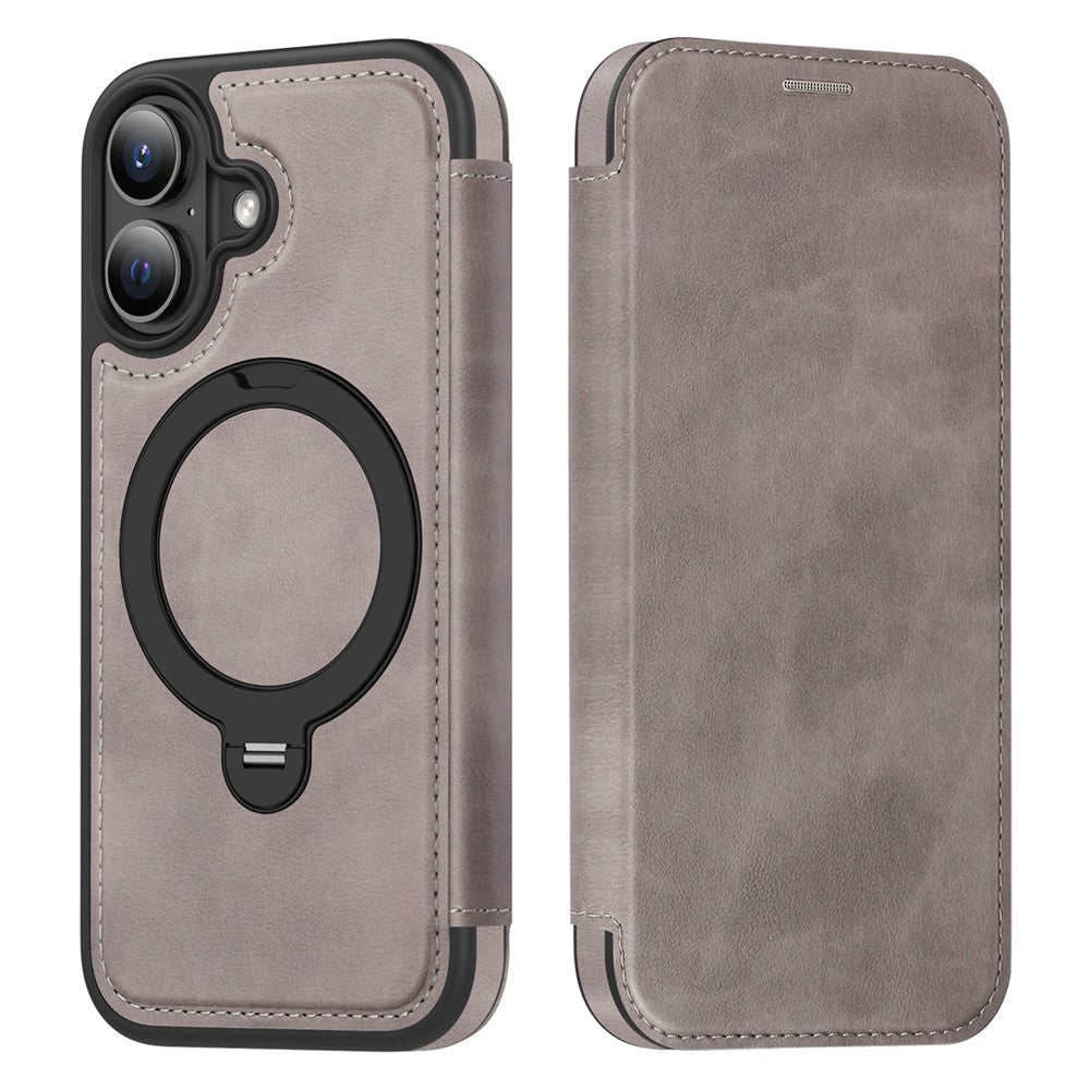 For iPhone 17 Case Compatible with MagSafe RFID Blocking Leather Wallet Cover with Rotating Ring Kickstand