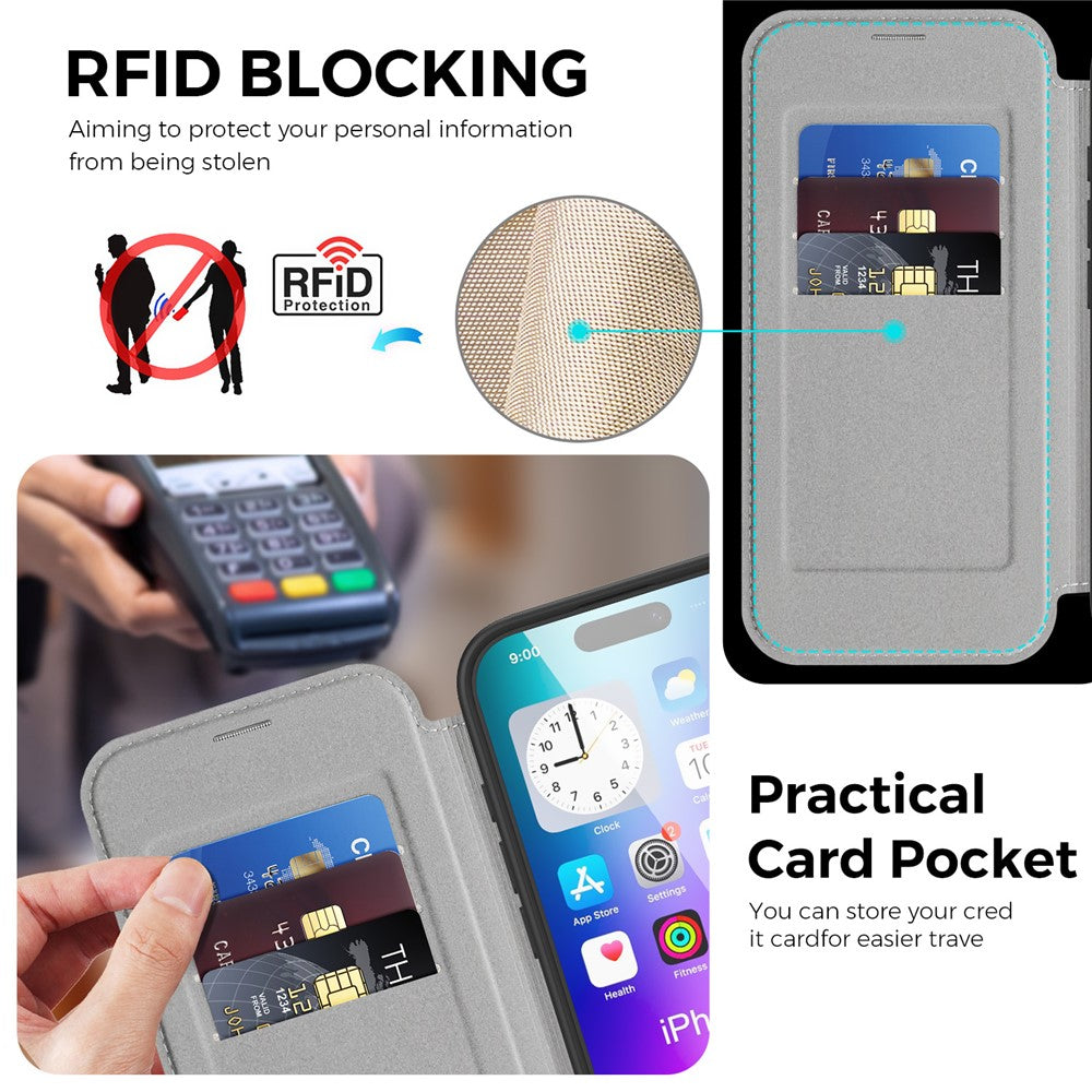 For iPhone 17 Case Compatible with MagSafe RFID Blocking Leather Wallet Cover with Rotating Ring Kickstand