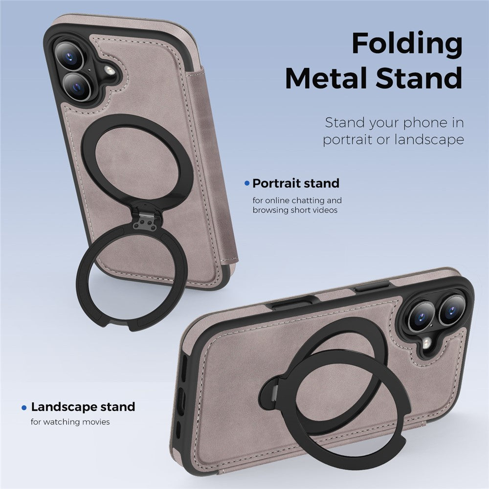For iPhone 17 Case Compatible with MagSafe RFID Blocking Leather Wallet Cover with Rotating Ring Kickstand