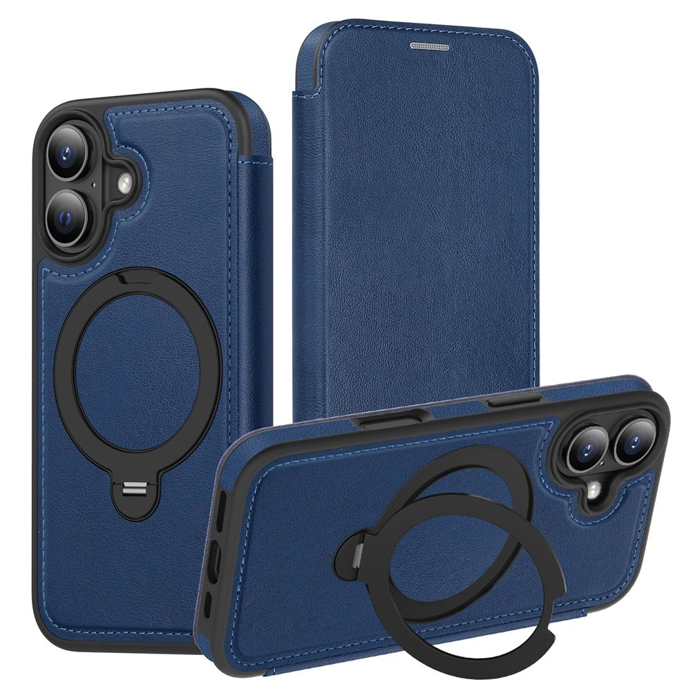 For iPhone 17 Case Compatible with MagSafe RFID Blocking Leather Wallet Cover with Rotating Ring Kickstand