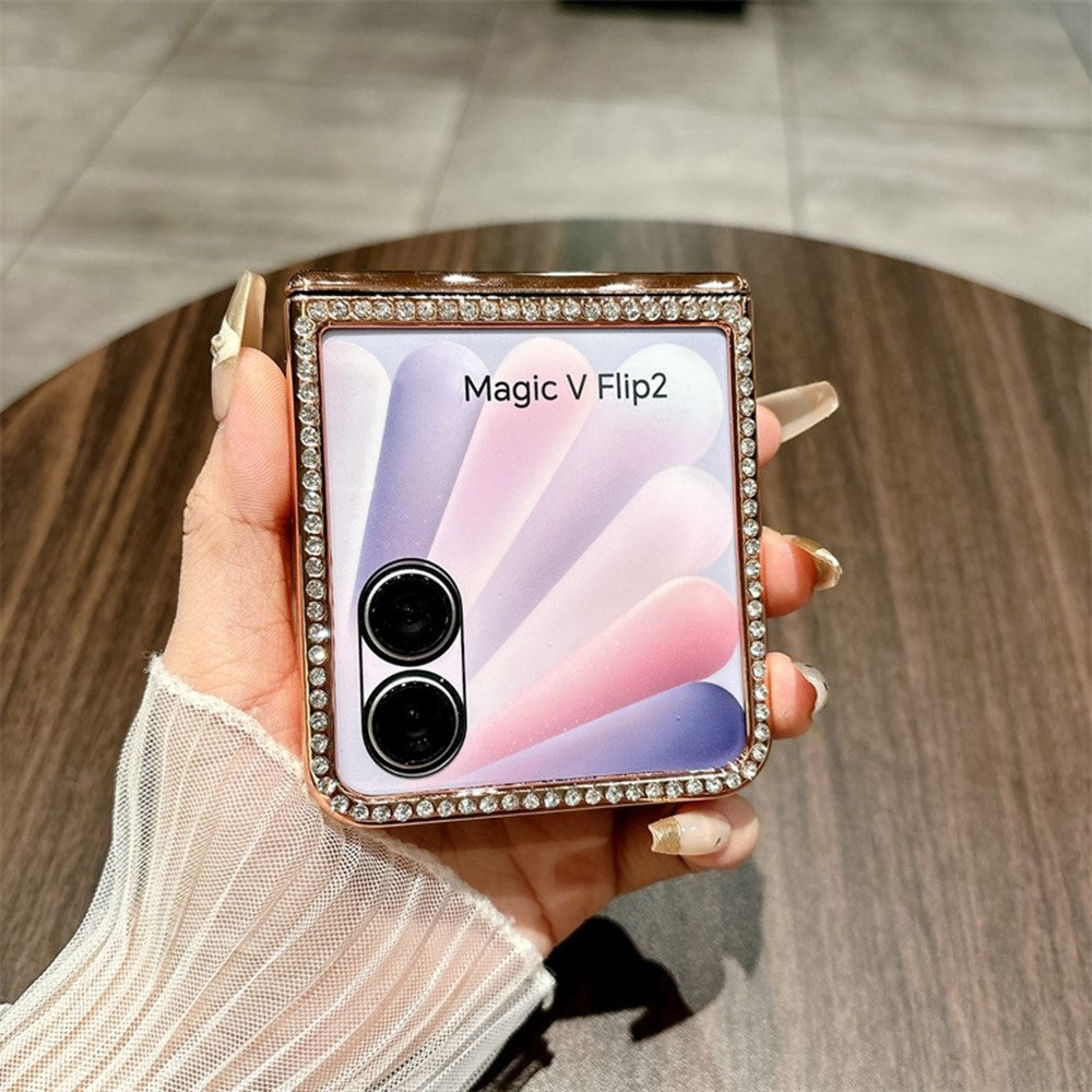 For Honor Magic V Flip 2 Case Hinge Protection Rhinestone Glitter PC Phone Cover